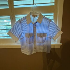 Philosophy Striped Blue and White Button Down Shirt